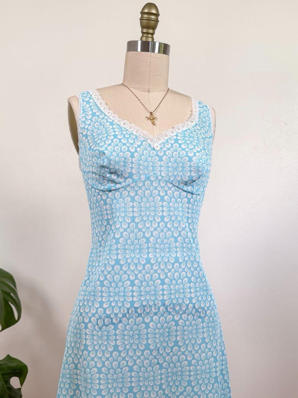 70s Triumph Germany Blue Floral Lounge Dress
